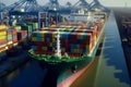 Dynamic container ship operations at bustling international freight port