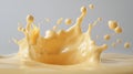 A dynamic, creamy splash of cheese in motion, showing a playful, flowing texture a grey background. AI generated Royalty Free Stock Photo