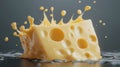 A dynamic, creamy splash of cheese in motion, showing a playful, flowing texture a grey background. AI generated Royalty Free Stock Photo