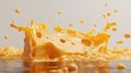 A dynamic, creamy splash of cheese in motion, showing a playful, flowing texture a grey background. AI generated Royalty Free Stock Photo