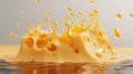 A dynamic, creamy splash of cheese in motion, showing a playful, flowing texture a grey background. AI generated. Royalty Free Stock Photo