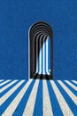 Abstract 3D archway with blue and white optical illusions Royalty Free Stock Photo