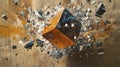 Dynamic cube explosion in midair abstract art digital creation vibrant environment close-up visual concept