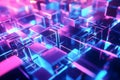A dynamic 3D abstract background featuring an array of luminous, floating data blocks, softly