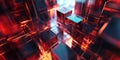 A dynamic 3D abstract background with floating translucent cubes, emitting a radiant cyberpunk glow.