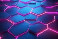 A dynamic 3D abstract background showcasing an intricate labyrinth of illuminated hexagonal panels, Royalty Free Stock Photo