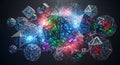 Abstract Geometric Structures Exploding with Digital Data and Colorful Lights Royalty Free Stock Photo