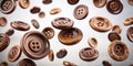 Dynamic 3D Animation of Floating Brown Buttons and a Bright Wooden Button Visualizing Business Connections and Royalty Free Stock Photo