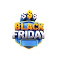 Dynamic 3D Black Friday shield badge with dollar signs, honeycomb texture, and a blank blue label Royalty Free Stock Photo