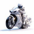 Dynamic 3d Character On White Motorcycle: Precisionism Influence