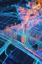 A dynamic 3D city map highlighting energy grids and geospatial links.