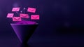 dynamic 3D funnel channels flow of emails, converting them into organized data