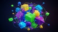 Abstract 3d geometric composition with colorful cubes spheres and connecting lines Royalty Free Stock Photo