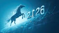 Dynamic 3D horse silhouette with 2026 in blue Royalty Free Stock Photo