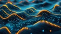 Dynamic 3d network grid with flowing digital data streams in vibrant colors Royalty Free Stock Photo