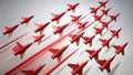 Dynamic 3D Render Red Arrows Illustrate Direction Movement on a Pristine White Background for Visualizing Concepts