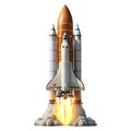 Space shuttle launching into space with fire and smoke isolated on white background Royalty Free Stock Photo