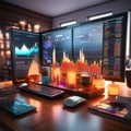 Dynamic 3D Render: Trading Charts in Action