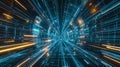 3D Tunnel Space Modeling Data Flow Abstract Digital Environment. Futuristic network connection warp speed Royalty Free Stock Photo
