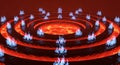 A 3D rendered fiery orange and red vortex with concentric circles creating depth and movement on a dark red background Royalty Free Stock Photo