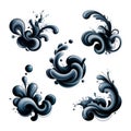 Dynamic dark blue liquid splashes and swirls create fluid abstract art for design Royalty Free Stock Photo