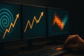 Dynamic Data Analysis with Graphs and Charts on Computer Screens in a Dark Environment Royalty Free Stock Photo