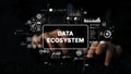 Dynamic Data Ecosystem Concept with Visual Graphics and Keyboard Interaction for Digital Transformation. Asymptotic Royalty Free Stock Photo