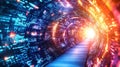 Dynamic data flow in a neonlit tunnel virtual space digital art futuristic environment abstract perspective for seo benefits