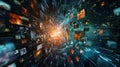 Dynamic Data Stream Explosion, Generative AI Royalty Free Stock Photo