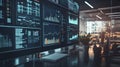 Dynamic Data Visualizations on Multiple Monitors in a Modern Office Royalty Free Stock Photo