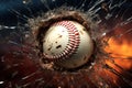 Dynamic design element Baseball breaking through a shattered window Royalty Free Stock Photo