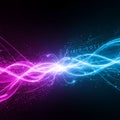 Dynamic digital abstraction featuring flowing lines of pink and blue, converging at the