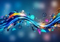 Dynamic digital art featuring a vibrant wave of colors including blue, orange, and pink. The wave Royalty Free Stock Photo