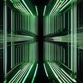 Dynamic digital artwork with abstract green neon lines pulsating and creating an energetic composition on a dark black backgroun Royalty Free Stock Photo