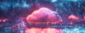 A dynamic digital background with shining cloud icons, representing cloud computing and technology through vibrant light Royalty Free Stock Photo