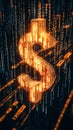 Dynamic Digital Currency Visualization with a Glowing Dollar Sign Amidst Data Streams Royalty Free Stock Photo