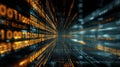 Abstract digital data flow with glowing binary code and vibrant light trails in a futuristic environment Royalty Free Stock Photo