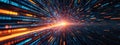 Dynamic digital data stream with glowing binary code and light trails, representing fast communication. Royalty Free Stock Photo