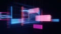 Dynamic digital display shows web page modules assembling in futuristic way. Colorful code snippets, blocks of code flash on Royalty Free Stock Photo