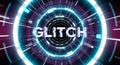 Dynamic digital glitch text effect with abstract neon circle background design Royalty Free Stock Photo