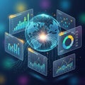 Global data analytics visualization with charts and graphs in futuristic digital interface Royalty Free Stock Photo