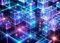 Dynamic Digital Grid BluetoPurple Gradient Transition with Glowing Cubes Futuristic Abstract Design Royalty Free Stock Photo