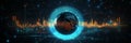 Dynamic digital infographic, rotating globe graphs and statistics, real-time global financial data, analytics in motion Royalty Free Stock Photo