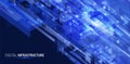 Dynamic digital infrastructure network. Abstract isometric data flow, glowing block, line. AI, blockchain technology concept for Royalty Free Stock Photo