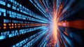 Dynamic digital interface shows binary code stream. Fast moving data visualization displays network activity. High speed data Royalty Free Stock Photo