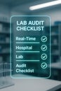 Digital laboratory audit checklist with real time hospital and lab compliance verification using a futuristic interface for Royalty Free Stock Photo