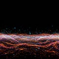 Dynamic digital landscape featuring a network of multicolored light trails and