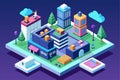 A dynamic digital landscape showcases customizable isometric microsites with diverse buildings and trees, Microsites Customizable Royalty Free Stock Photo