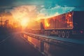 Dynamic Digital Logistics Control Center with Global Shipping Background and Sunset View
