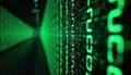 Dynamic digital matrix code background shows tech system. Green binary code lines create pattern of info flow. Cyber theme Royalty Free Stock Photo